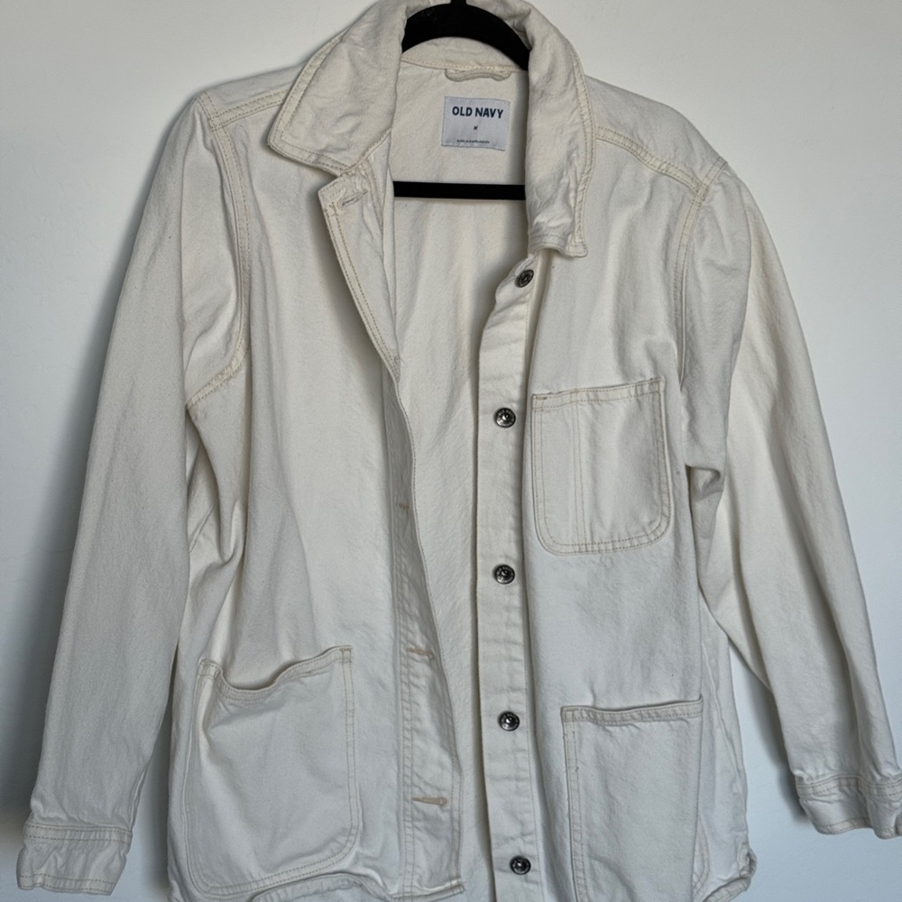 Old Navy Women's Cream Button-Up Denim Jacket/Shacket
